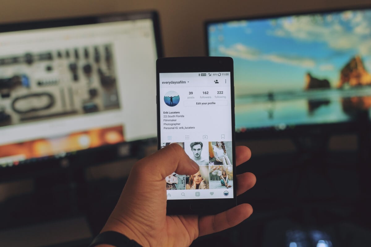 A phone displaying the Instagram app.