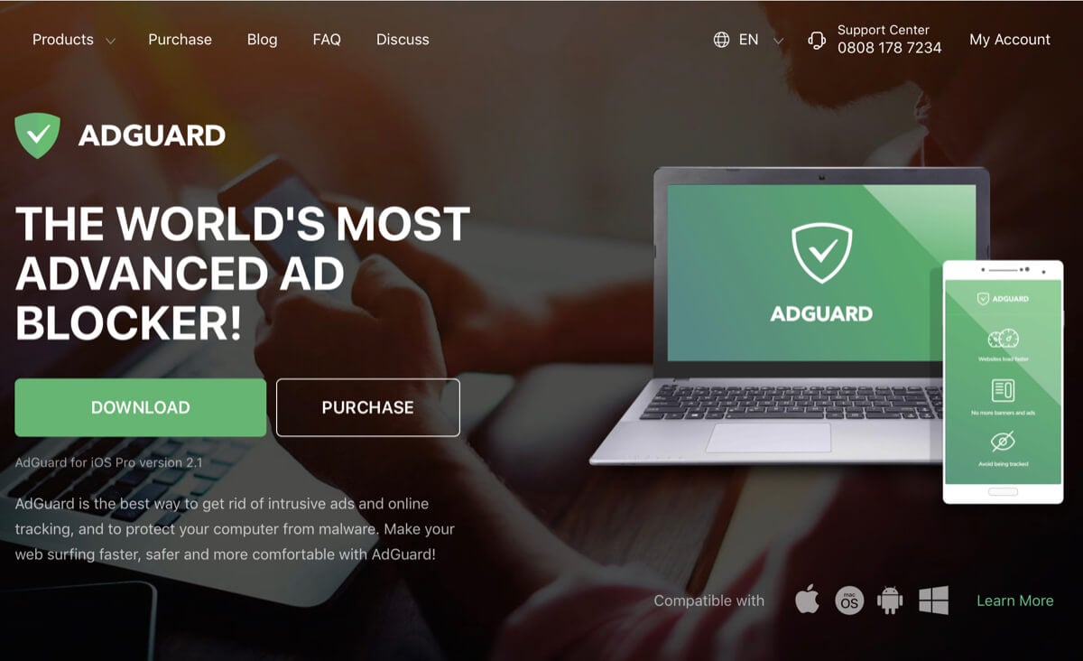 A screenshot of the AdGuard home page.