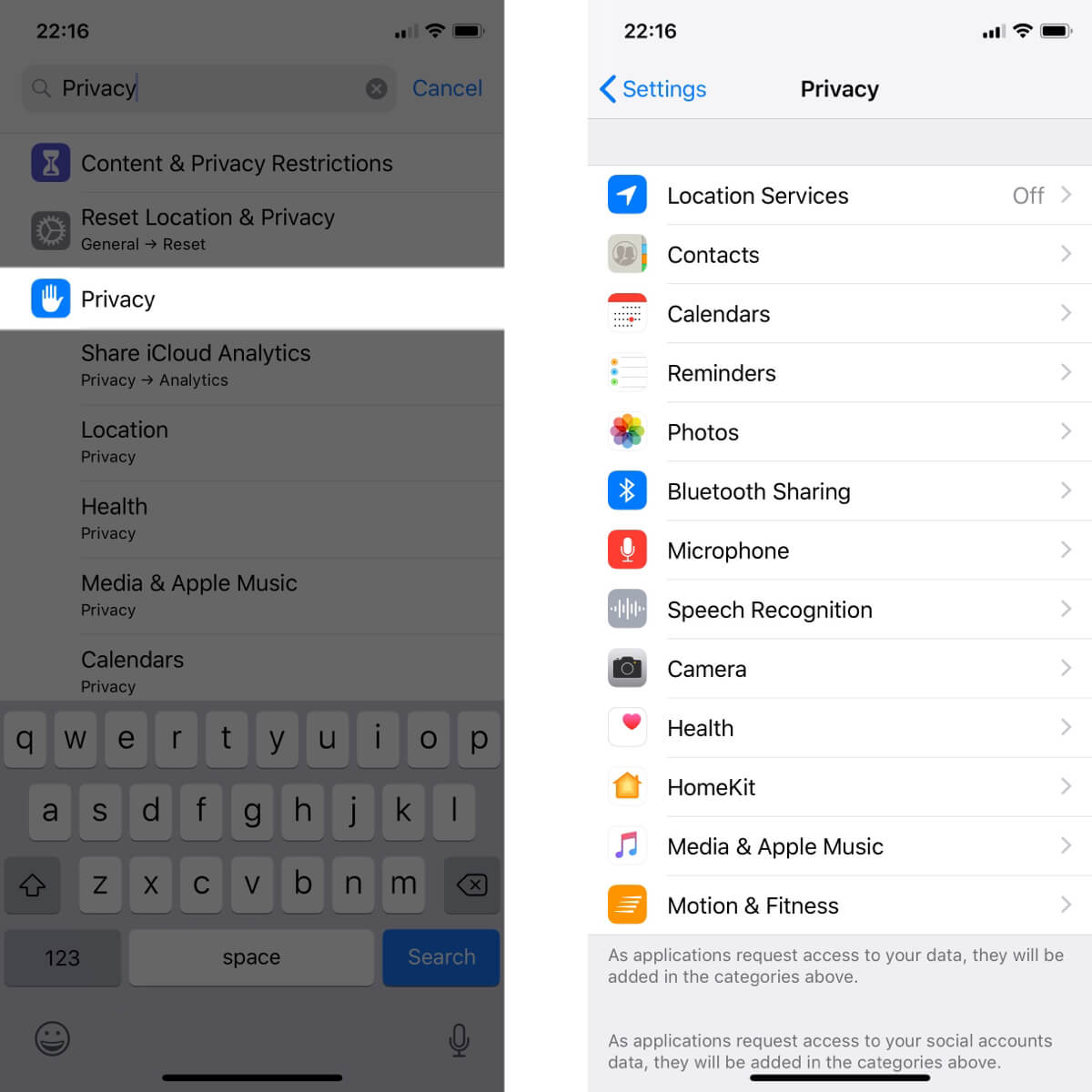 Screenshots showing how to change your privacy settings on iOS.