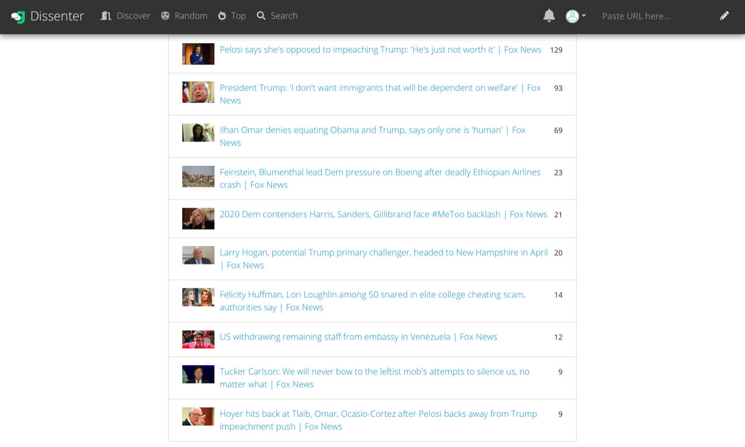 The trending section on Dissenter.com.