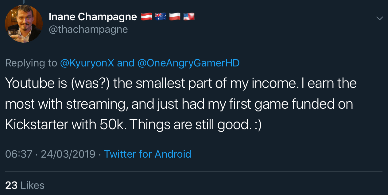 Falko von Falkner saying that if he doesn’t get The Top Hats and Champagne Bar channel back, he will focus more on streaming and game development.