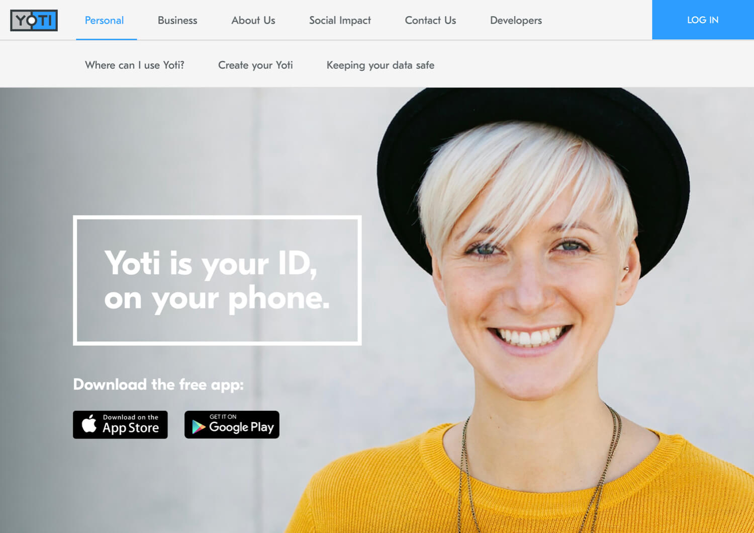 The Yoti homepage.