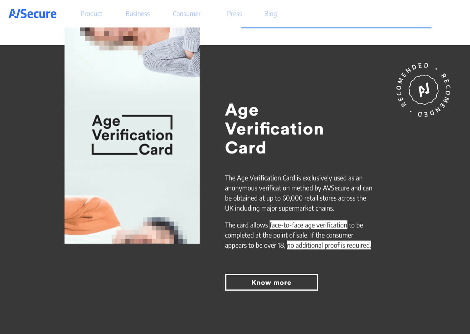 The AVSecure homepage.