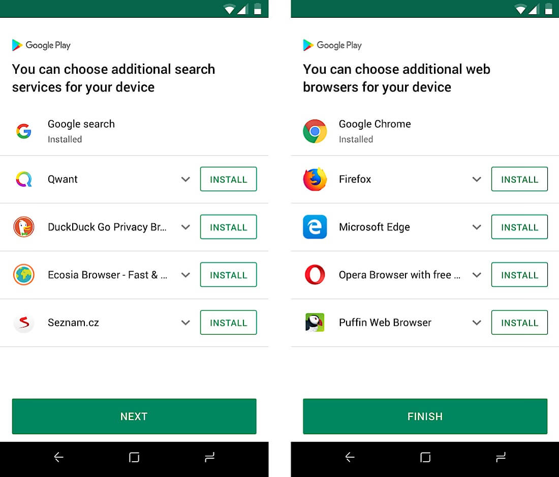 The two new screens that will be presented to European Android users after an upcoming update.