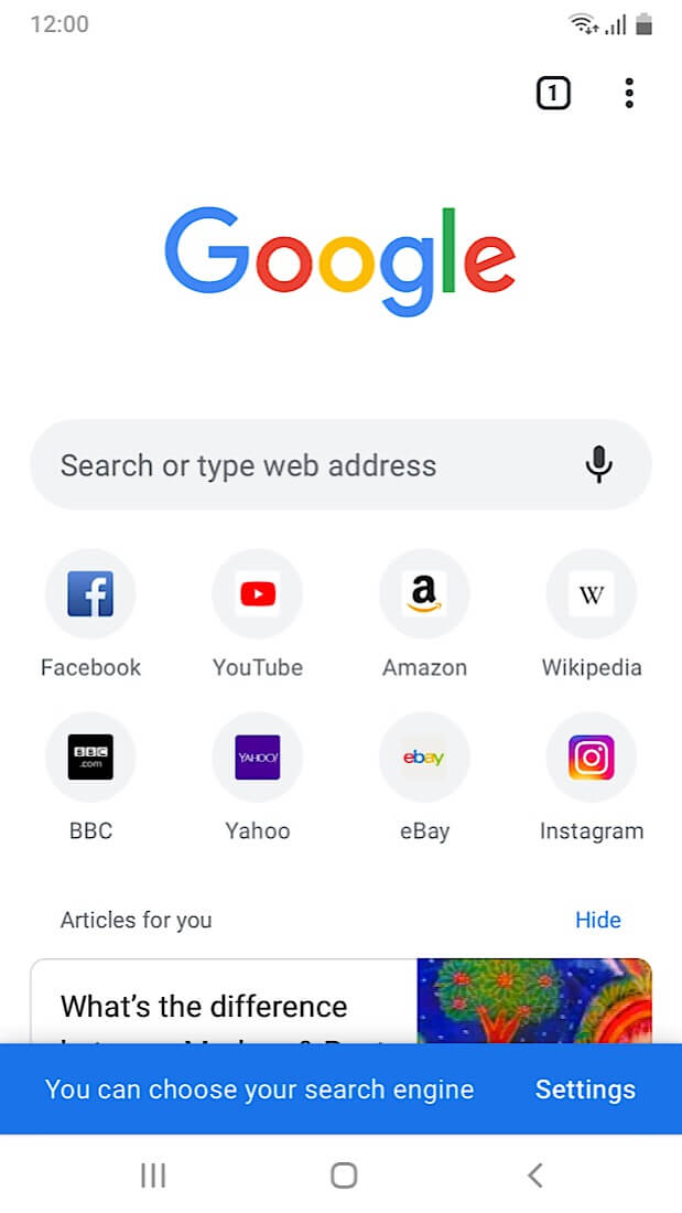 The prompt in Google Chrome telling users that they can change the default search engine.
