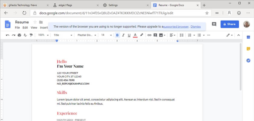 Open source Chromium users are being told it’s an “unsupported” browser for Google docs