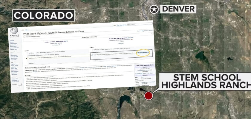 Threatening Wikipedia edit appeared days before the STEM School Highlands Ranch shooting