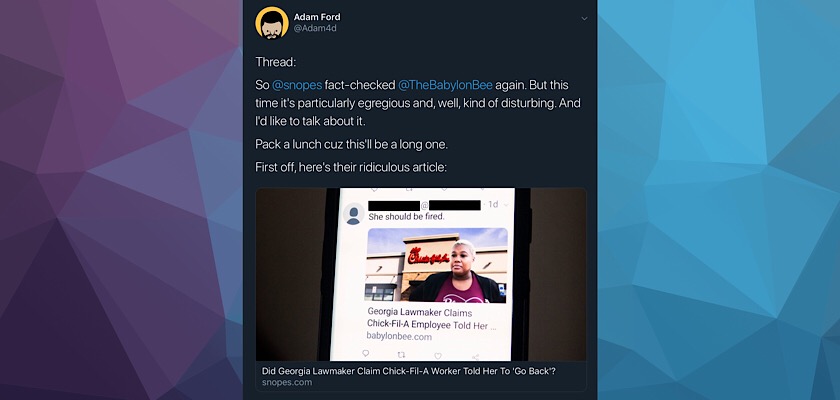 Babylon Bee founder Adam Ford calls out Snopes for its dishonest “fact-checking”