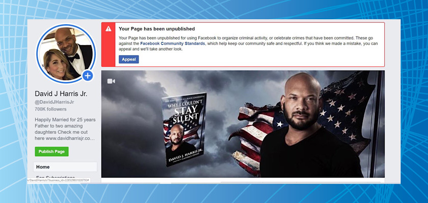 Facebook unpublishes David J. Harris Jr. Page days after it was mass flagged with unexplained violations