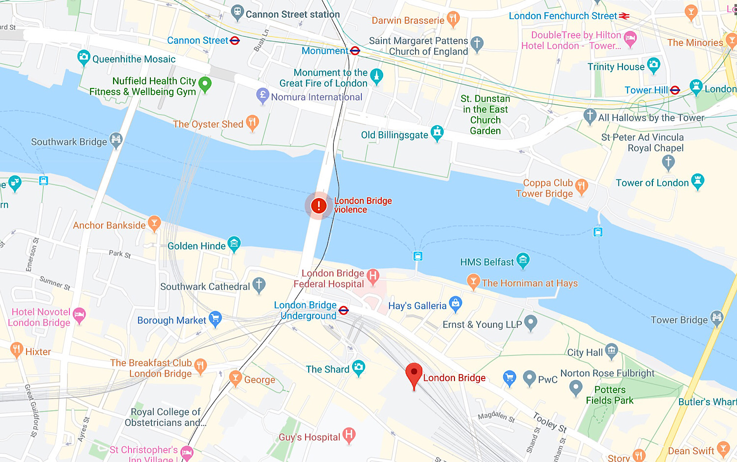 The “London Bridge violence” SOS Alert on Google Maps.