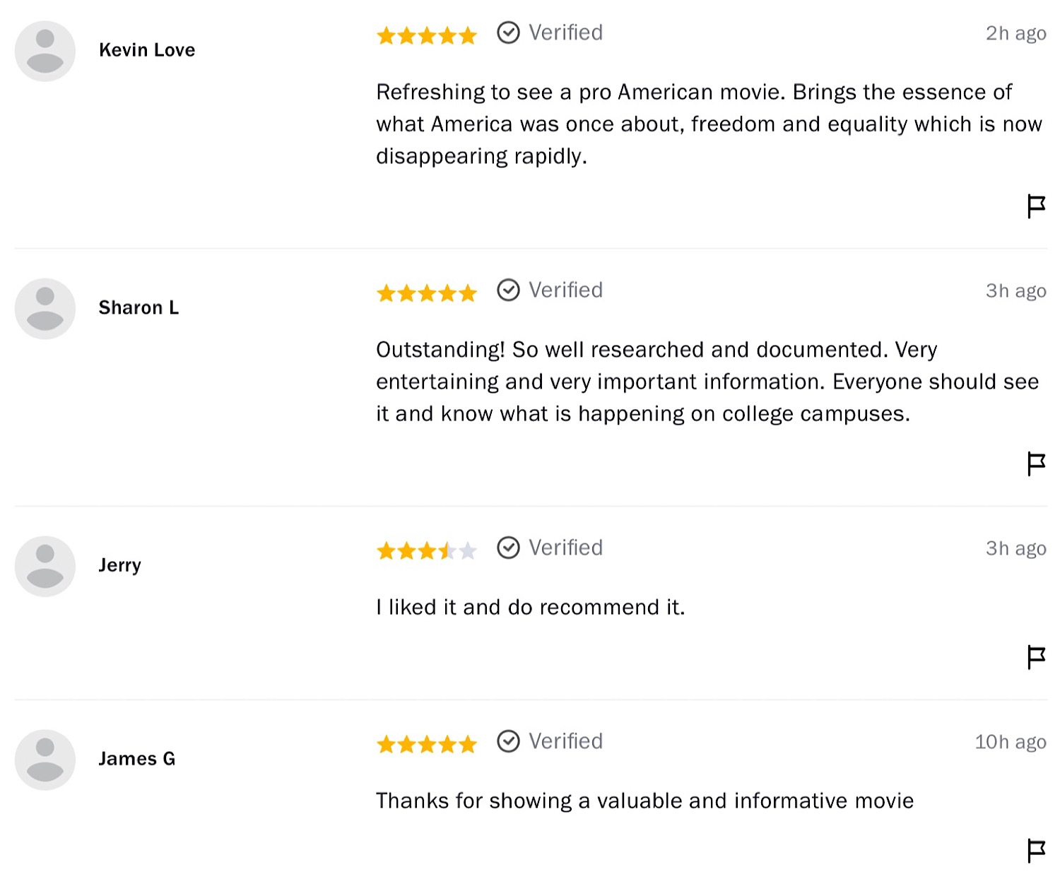 Some Verified audience ratings for No Safe Spaces on Rotten Tomatoes.