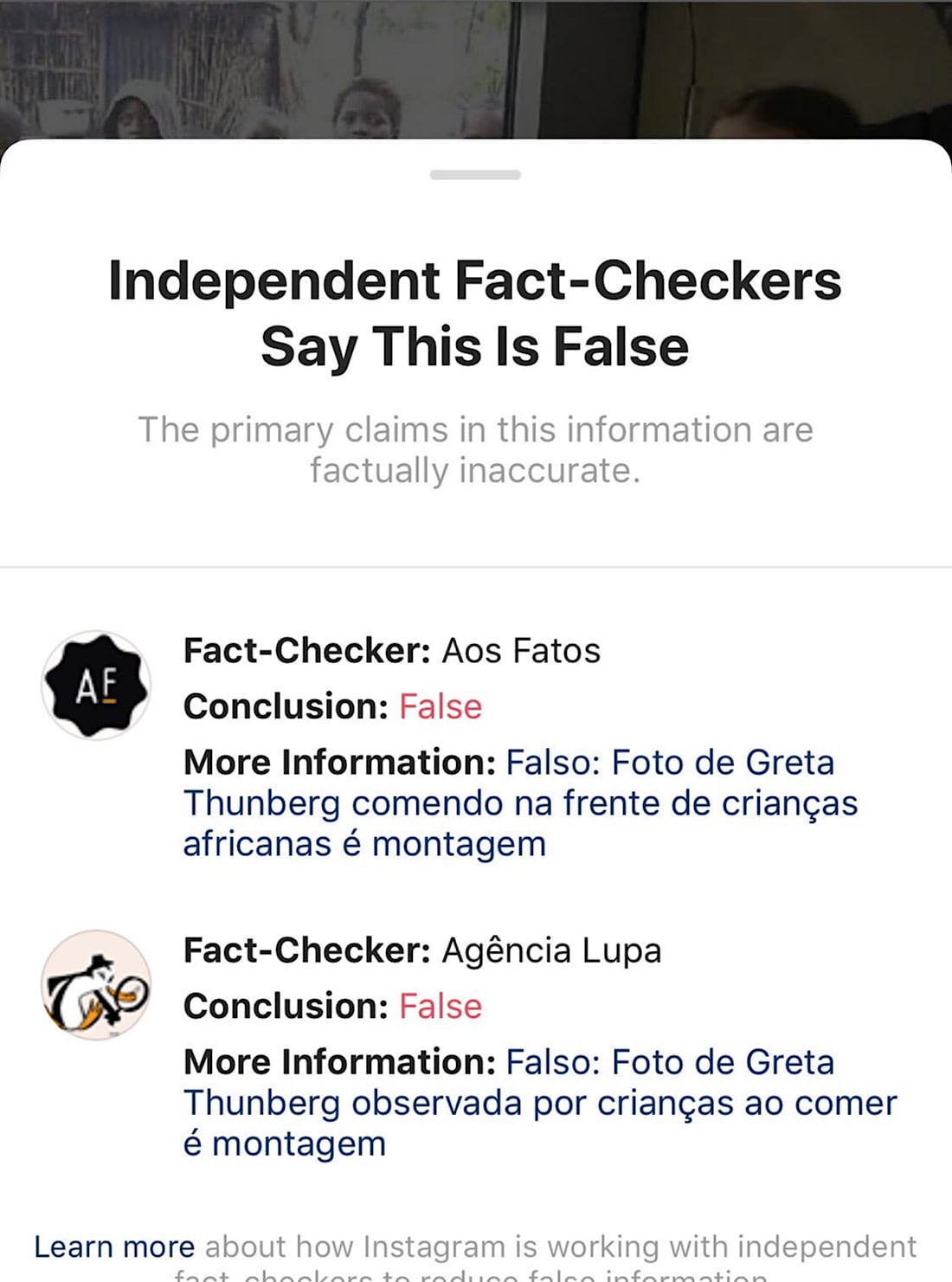 The meme now links to a fact-check notice showing several fact-checkers deciding that it’s false (Summit News)