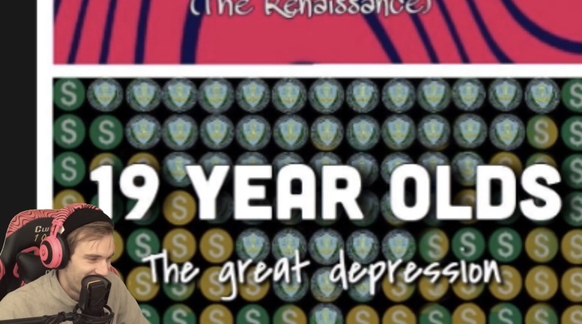 PewDiePie reacting to a meme about YouTube 2019 being similar to The Great Depression (YouTube - PewDiePie)
