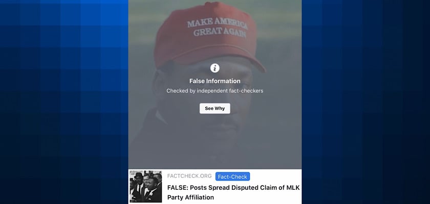 Facebook fact-checks and censors Martin Luther King Jr. memes on MLK Day
