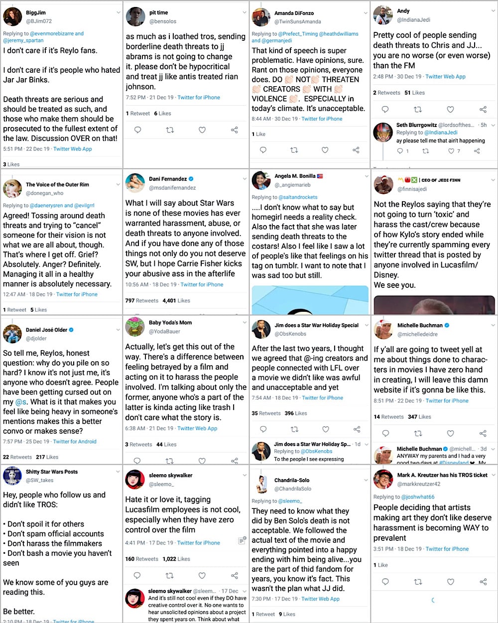 Dataracer showed that many other Star Wars fans have criticized Reylos for harassment and sending death threats