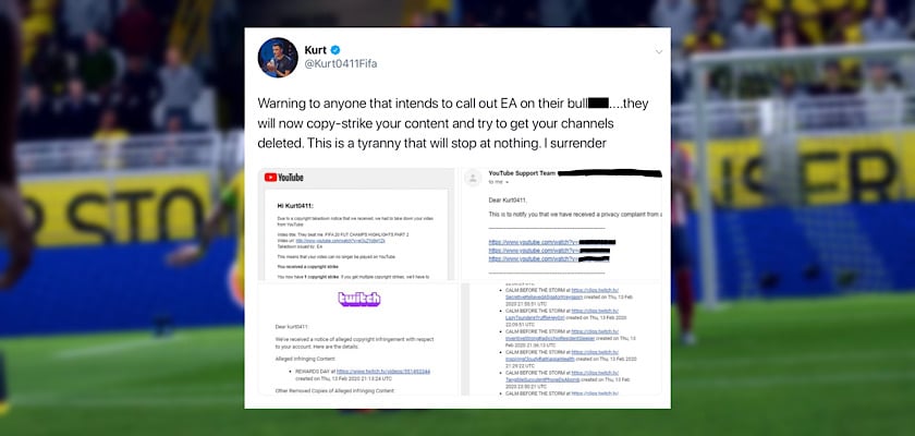 EA hits Twitch streamer Kurt with copyright strike after he criticizes FIFA 20