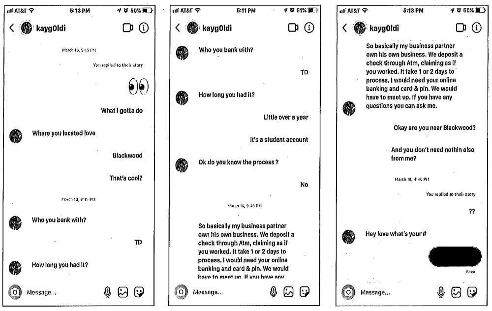 Massa’s allegedly asked for one victim’s debit card details and PIN via Instagram DM