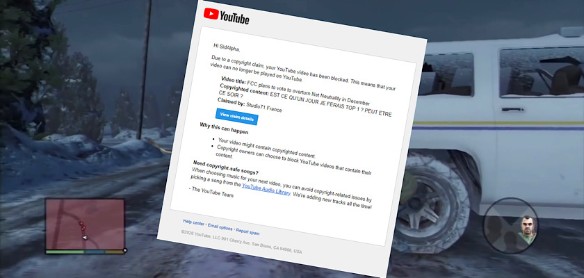 YouTuber SidAlpha hit with bogus copyright claim from “Studio71 France” on his own GTA 5 footage