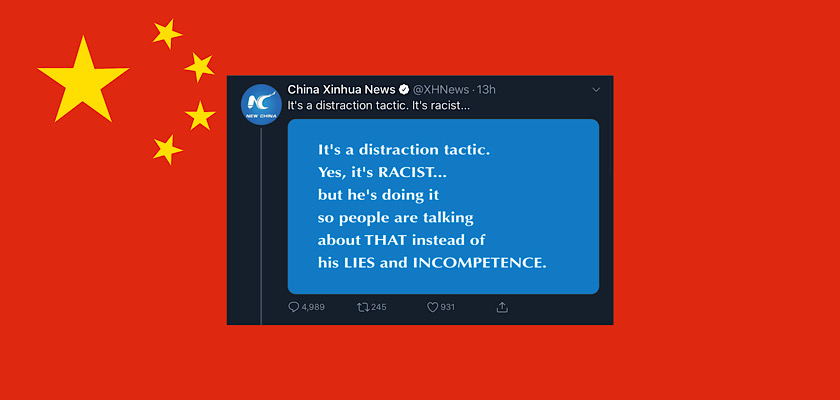State-owned China news outlet ratioed on Twitter after continuously claiming “Chinese virus” is racist