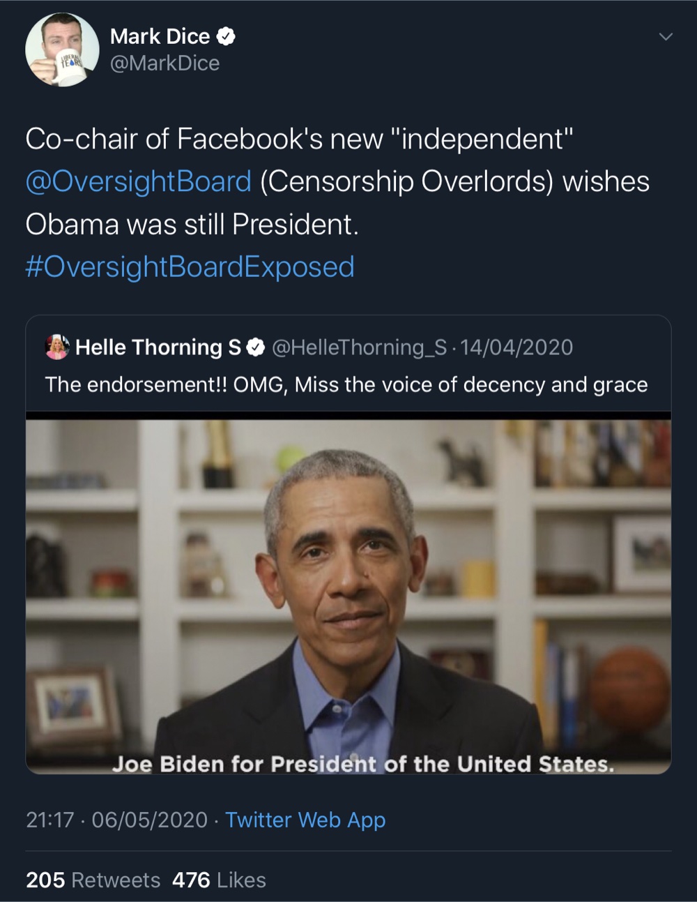 Helle Throning-Schmidt recently praised former President Obama (Twitter - @MarkDice, @HelleThorning_S)