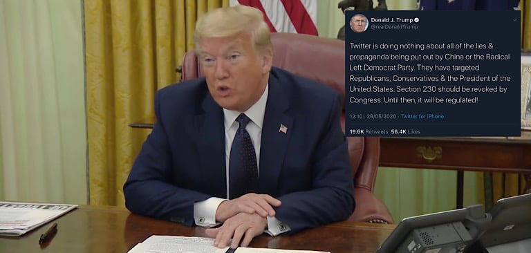 President Trump calls for Congress to revoke tech liability immunity after Twitter censors his statement