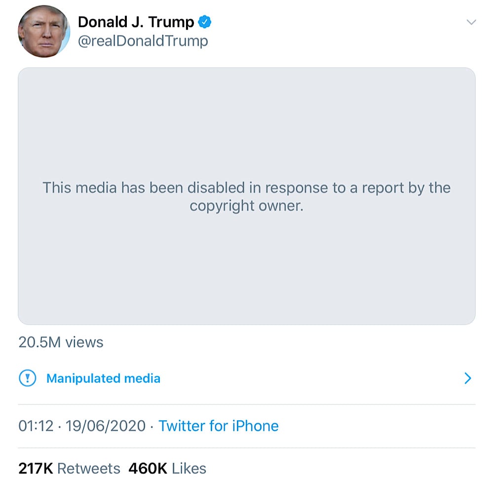 The Carpe Donktum CNN “fake news” meme was taken down after a copyright claim from Jukin Media (Twitter - @realDonaldTrump)