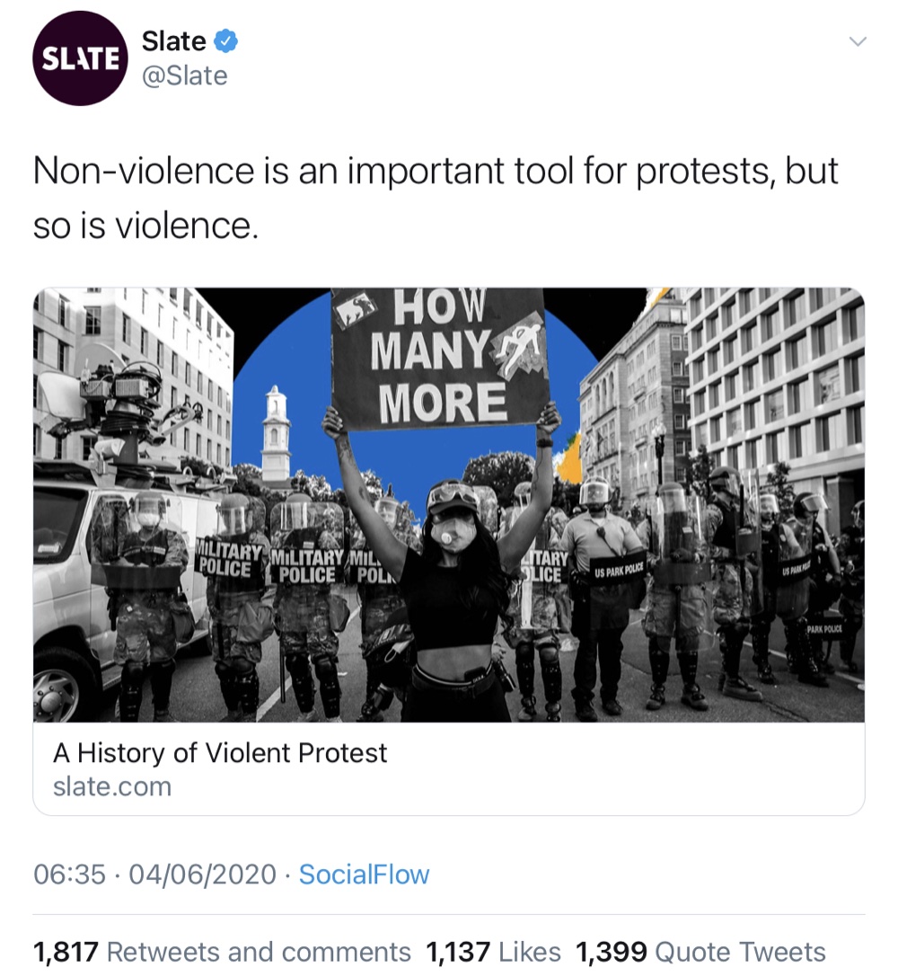 Slate tweeted violence is "an important tool for protests" (@slate)