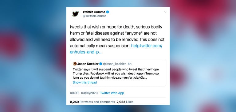 Twitter users complain after Twitter says it will remove tweets hoping Trump dies from COVID-19