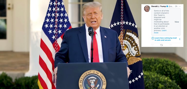 Twitter censors President Trump for tweeting a “disputed” statement about mail-in ballots