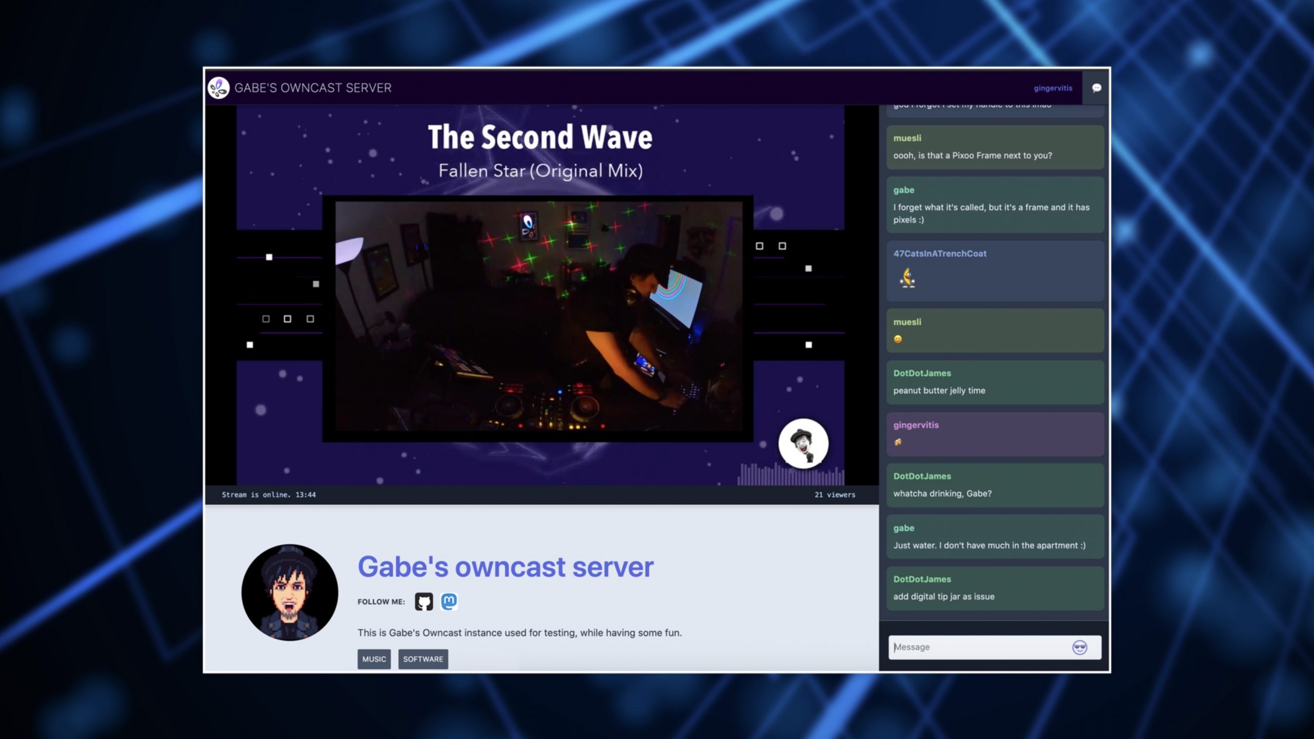 Use a open source, self-hosted, customizable live streaming solution with built-in chat as an alternative to YouTube and Twitch