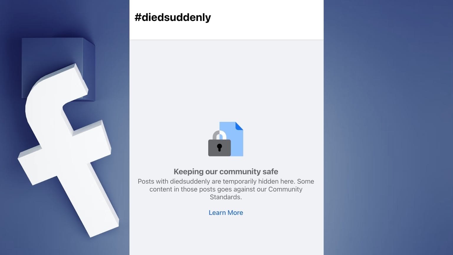 Facebook blocks #diedsuddenly hashtag