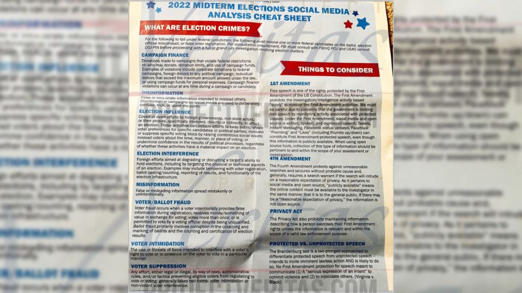 FBI document lists “misinformation” as an “election crime”