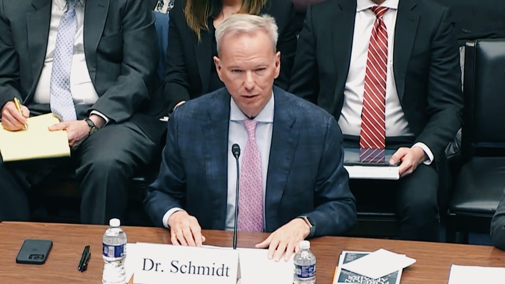 Eric Schmidt testifies that there should be no “true anonymity” when accessing generative AI platforms