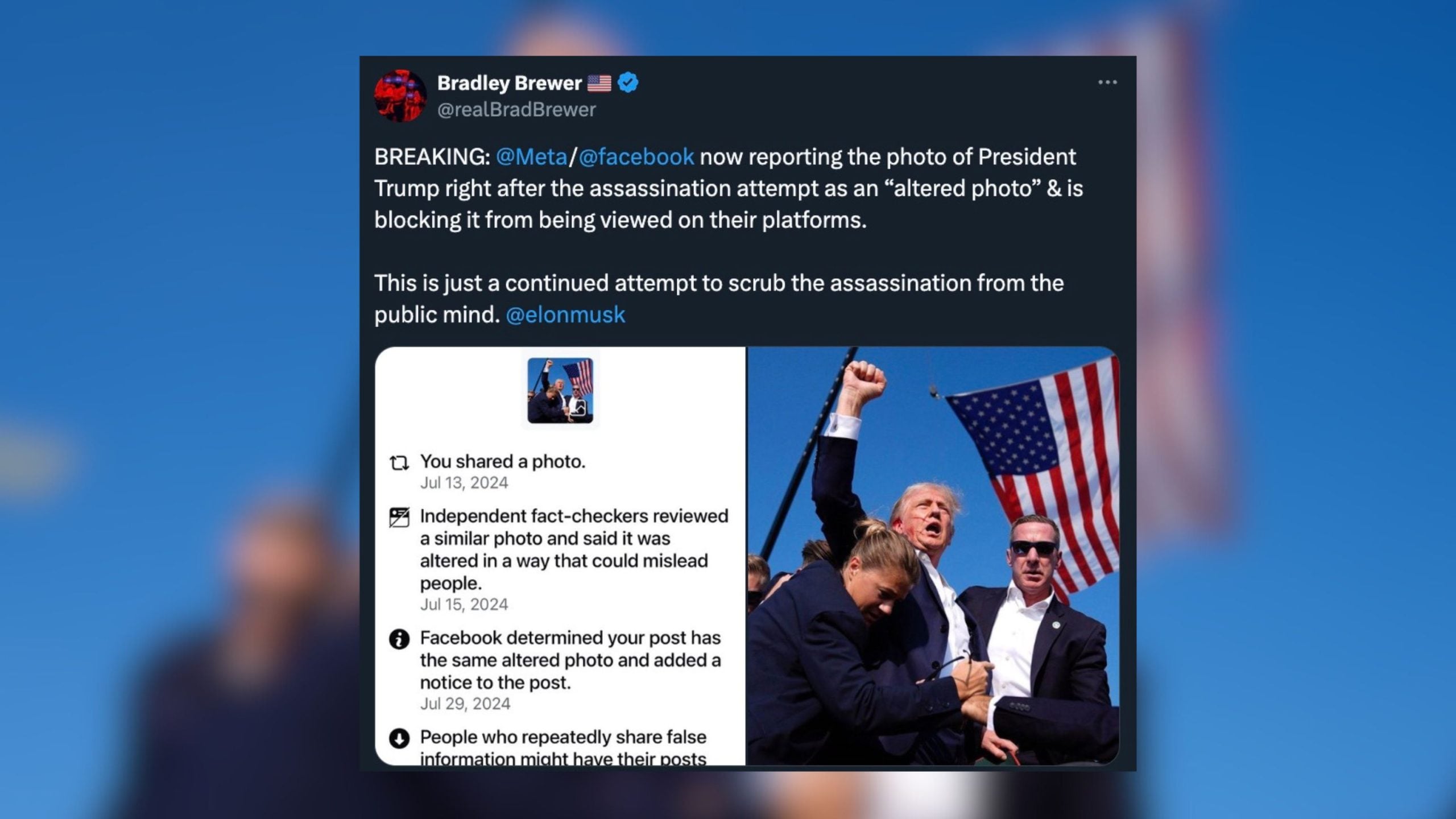 Meta Says Mass Censorship of Iconic Trump Photo Was an “Error”
