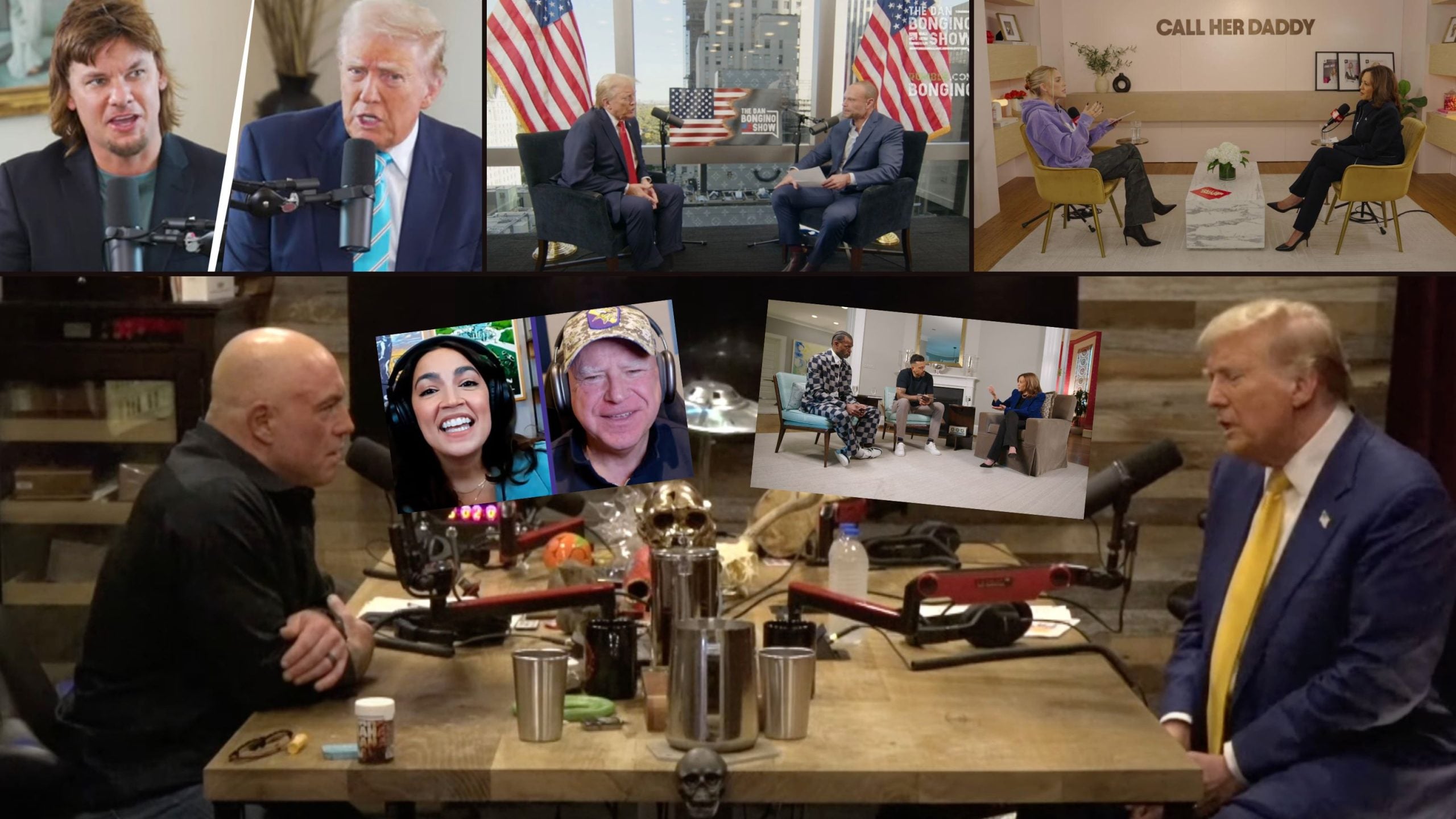 A montage of podcast appearances in the 2024 election.