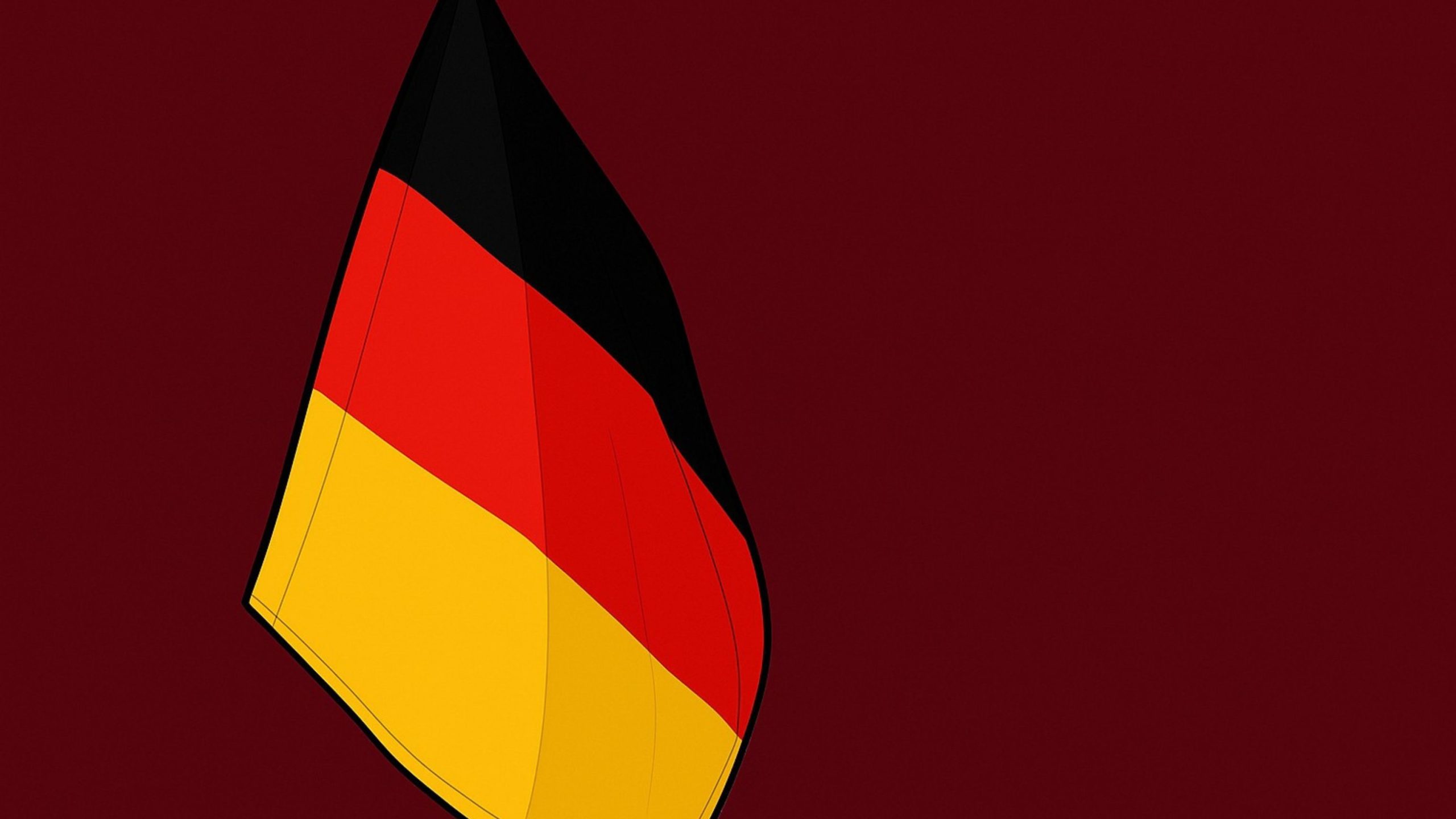 A stylized German flag with black, red, and yellow horizontal stripes set against a dark red background.