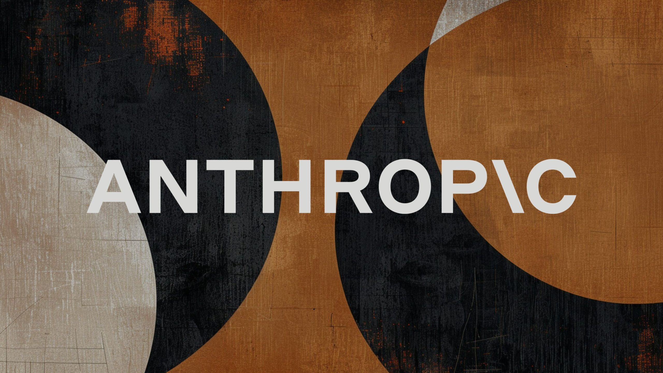 Text 'ANTHROPIC' in gray letters over a background of overlapping semi-circles in black, brown, and light beige with a textured, scratched surface.