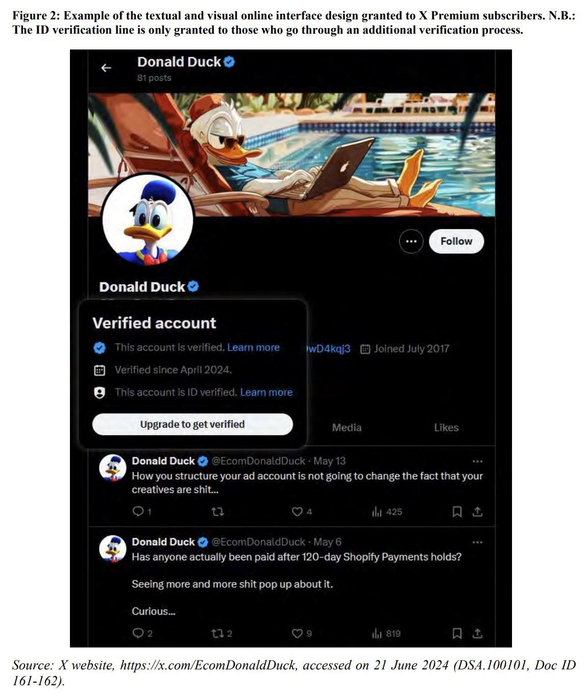 "The Commission fined X €45 million because its practices might lead users to believe that 1) this fictional duck had come to life, and 2) was a real X user," - House Committee on the Judiciary