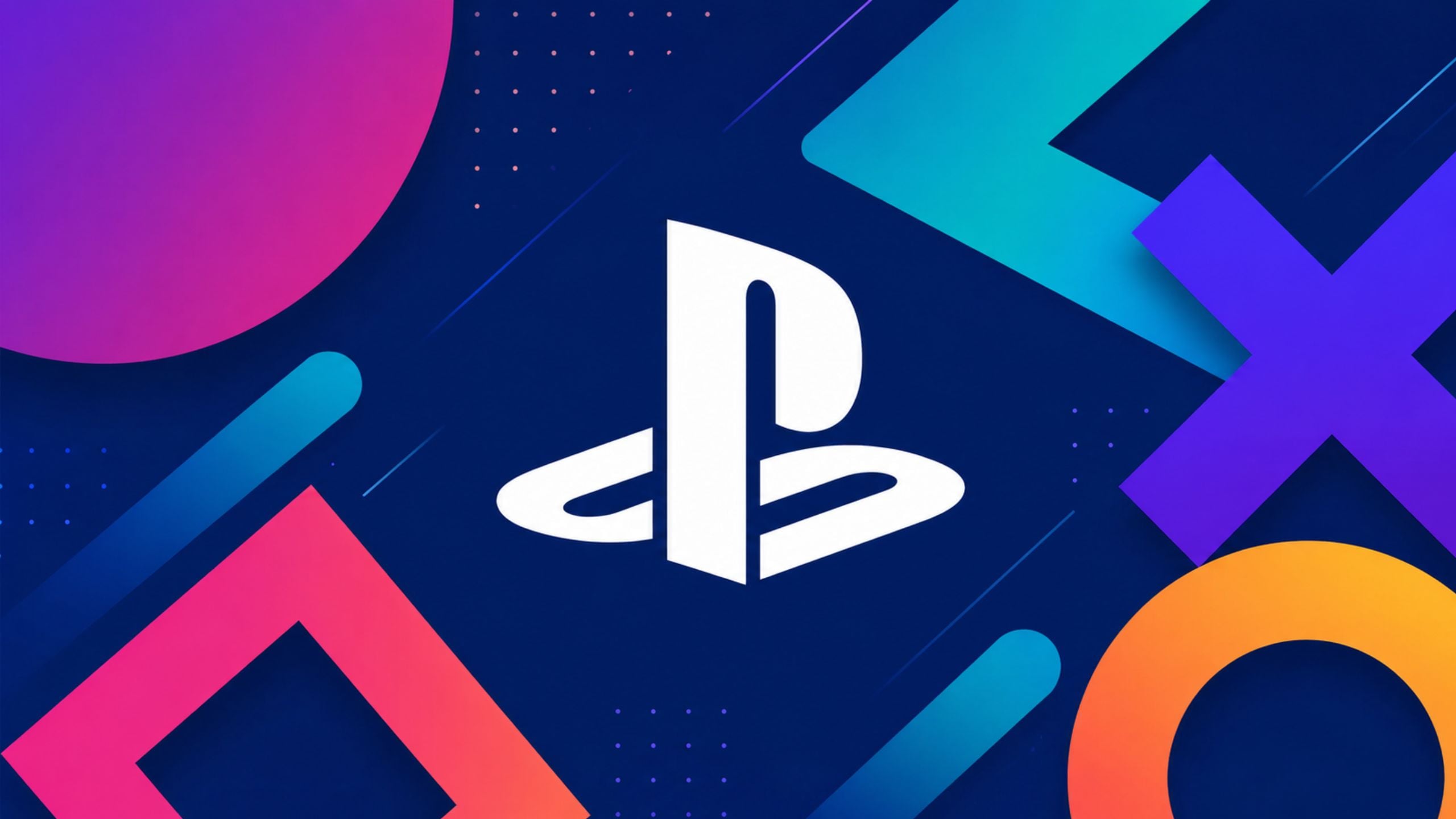 PlayStation logo on a colorful abstract background with neon geometric shapes